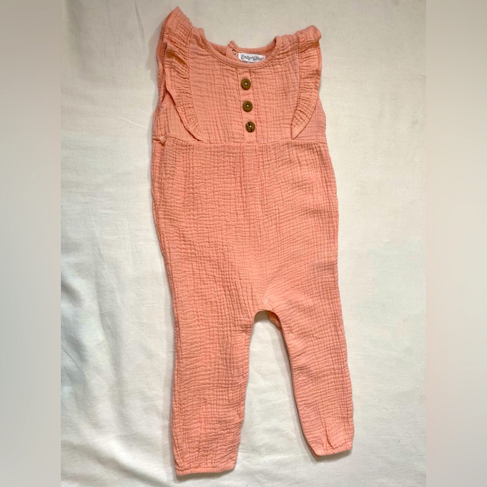 Emily and Oliver pink cotton jumpsuit- 24 months. sleeveless with ruffles